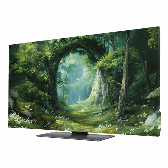 TV Cover 50'', Forest Elastic Stretch TV Screen Dust Cover Indoor, Nature Green Tree Spring Scenic Woodland Washable Anti-Dust & Scratch Protector Covers, Universal Fit for Flat Curved LED LCD TVs