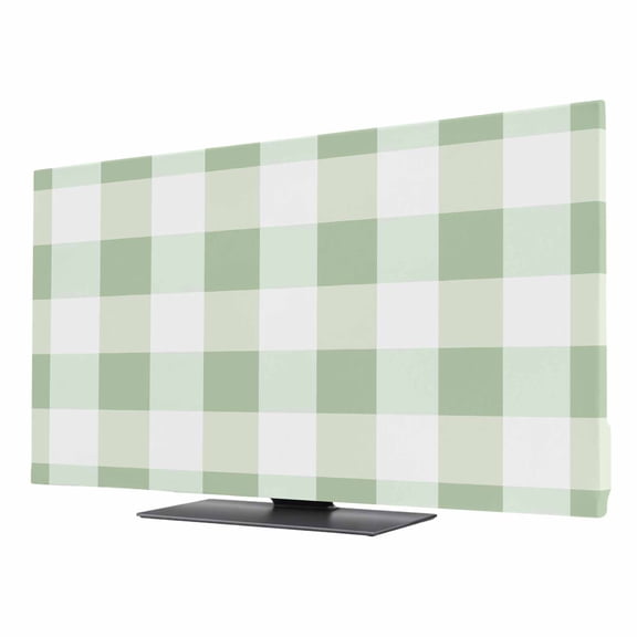 TV Cover 50'', Sage Green Plaid Elastic Stretch TV Screen Dust Cover Indoor, Spring Farmhouse Buffalo Checkered Washable Anti-Dust Protector Covers, Universal Fit for Flat Curved LED LCD TVs