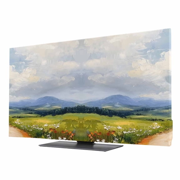 TV Cover 75'', Oil Painting Elastic Stretch TV Screen Dust Cover Indoor, Modern Grassland Mountain Scenery Washable Anti-Dust & Scratch Protector Covers, Universal Fit for Flat Curved LED LCD TVs