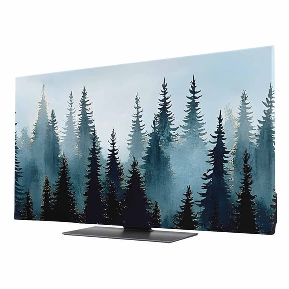TV Cover 85'', Forest Turquoise Elastic Stretch TV Screen Dust Cover Indoor, Retro Trees Silhouette Landscape Washable Anti-Dust & Scratch Protector Covers, Universal Fit for Flat Curved LED LCD TVs