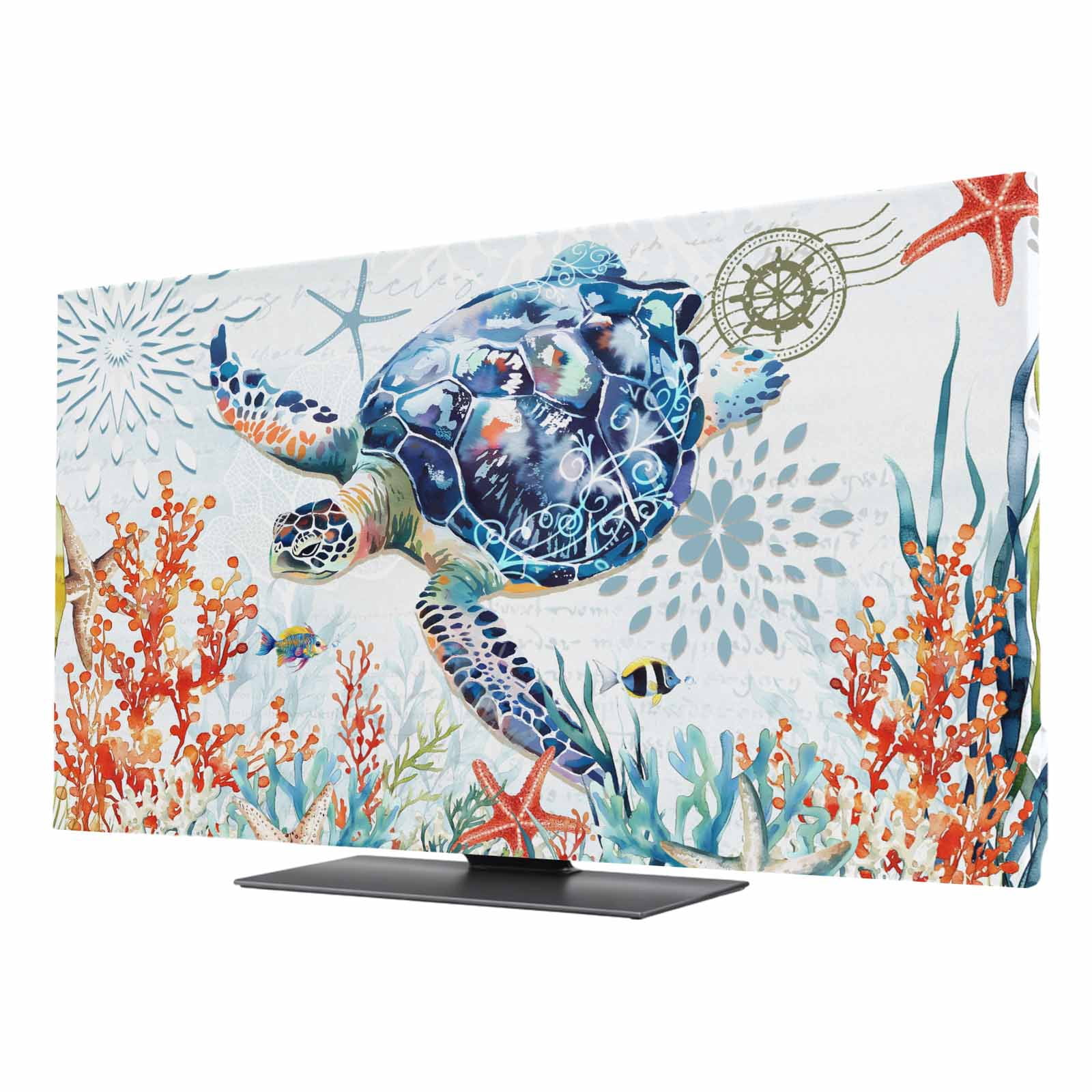 Turtle Computer Dust Cover TV Cover 85'', Sea Turtle Coastal Elastic Stretch TV Screen Dust Cover ...