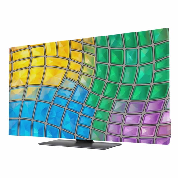 TV Cover Indoor, Abstract Glass Stretch TV Dust Cover Television Screen Protector, Colorful Geometric Plaid Gradient Art Elastic Polyester Display Covers, Monitor Slipcover for LED LCD TVs 40 Inch