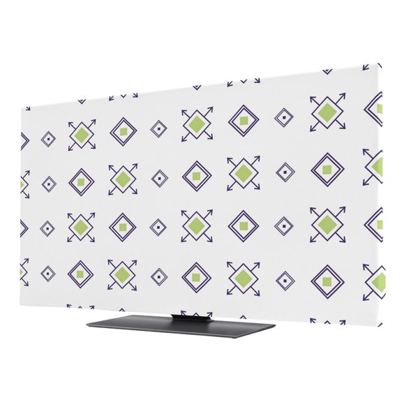 TV Cover Indoor, Abstract Tile Motifs Stretch TV Dust Cover Television Screen Protector, Lavender Olive Minimalist Dotted Grid Elastic Polyester Display Covers, Monitor Slipcover for LED TVs 32 Inch