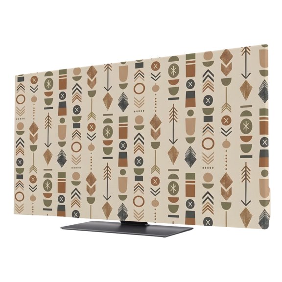 TV Cover Indoor, Abstract Tribal Arrows Stretch TV Dust Cover Television Screen Protector, Boho Middle Century Sand Vertical Elastic Polyester Display Covers, Monitor Slipcover for LED TVs 50 Inch