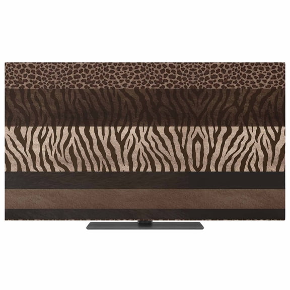 TV Cover Indoor, Animal Print Stretch TV Dust Cover Television Screen Protector, Abstract Leopard Zebra Skin Texture Brown Elastic Polyester Display Covers, Monitor Slipcover for LED LCD TVs 24 Inch
