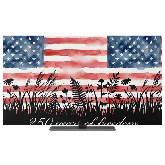 TV Cover Indoor, Anniversary USA Flag Stretch TV Dust Cover Television Screen Protector, Vintage American Flag Black Floral Elastic Polyester Display Covers, Monitor Slipcover for LED TVs 24 Inch