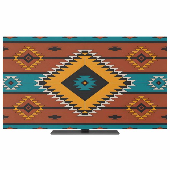 TV Cover Indoor, Aztec Southwest Stretch TV Dust Cover Television Screen Protector, Boho Tribe Brown Geometric Elastic Polyester Display Covers, Monitor Slipcover for LED LCD TVs 24 Inch