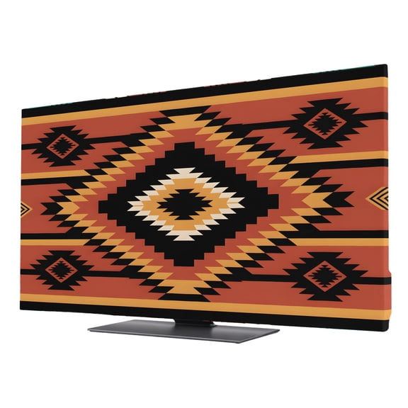 TV Cover Indoor, Aztec Southwest Stretch TV Dust Cover Television Screen Protector, Orange Black Boho Tribes Abstract Elastic Polyester Display Covers, Monitor Slipcover for LED LCD TVs 55 Inch