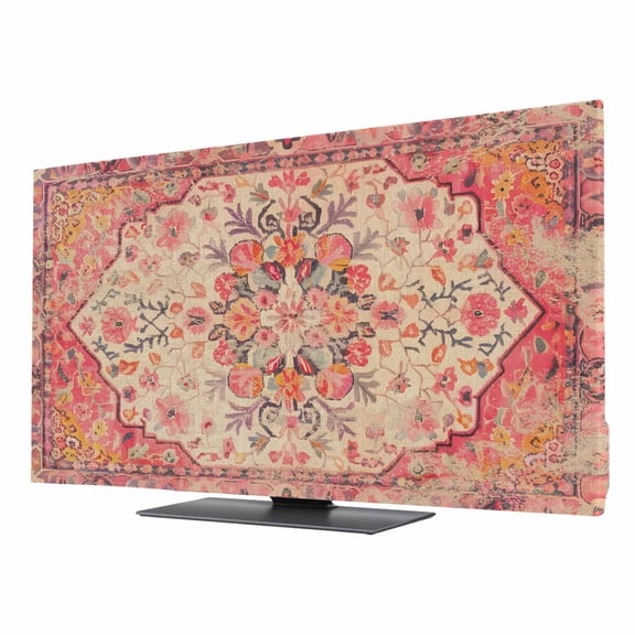 TV Cover Indoor, Aztec Southwest Stretch TV Dust Cover Television Screen Protector, Orange Boho Ethnic Floral Geometric Art Elastic Polyester Display Covers, Monitor Slipcover for LED LCD TVs 50 Inch