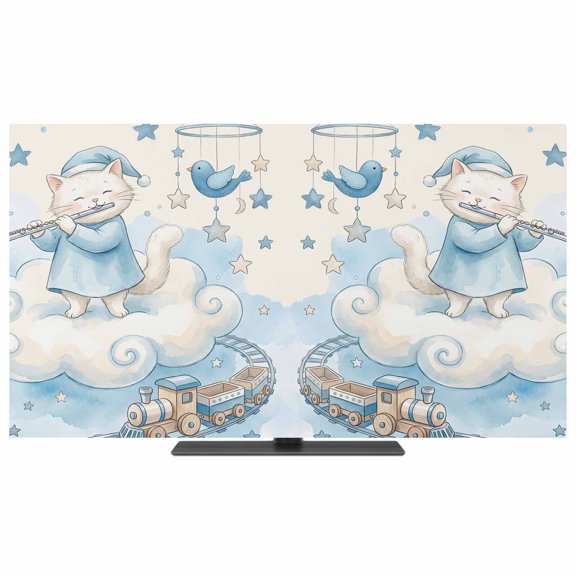 TV Cover Indoor, Beige Cartoon Cats Stretch TV Dust Cover Television Screen Protector, Cute Cats Sleeping Dreams Clouds Elastic Polyester Display Covers, Monitor Slipcover for LED LCD TVs 65 Inch