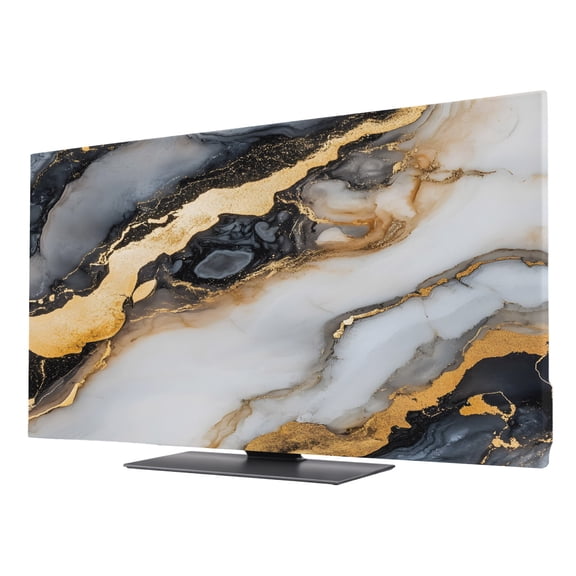 TV Cover Indoor, Black Golden Marble Stretch TV Dust Cover Television Screen Protector, Modern Ink Painted Abstract Elastic Polyester Display Covers, Monitor Slipcover for LED LCD TVs 24 Inch