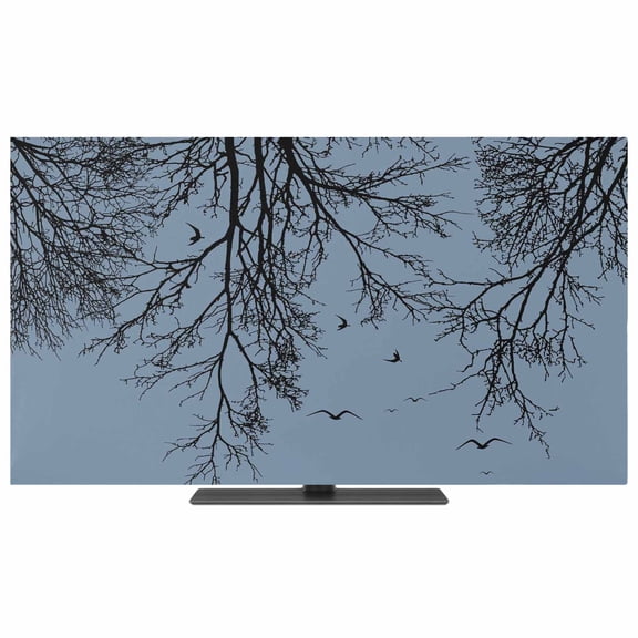 TV Cover Indoor, Blue Black Branches Stretch TV Dust Cover Television Screen Protector, Botanical Dead Tree Birds Elastic Polyester Display Covers, Monitor Slipcover for LED LCD TVs 24 Inch