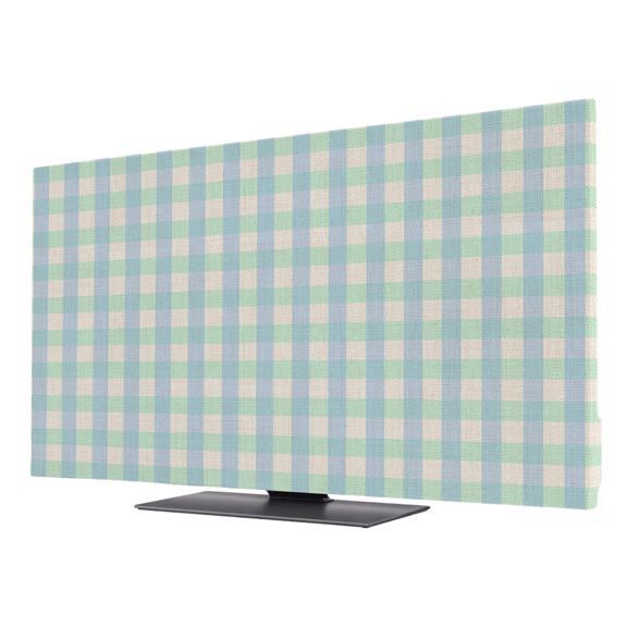 TV Cover Indoor, Blue Green Stretch TV Dust Cover Television Screen Protector, Grid Checkered Plaid Gingham Lattice Trellis Elastic Polyester Display Covers, Monitor Slipcover for LED LCD TVs 43 Inch