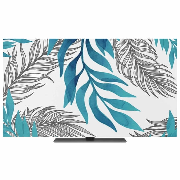 TV Cover Indoor, Blue Leaves Stretch TV Dust Cover Television Screen Protector, Willow Leaf Abstract Plants Rustic Branch Elastic Polyester Display Covers, Monitor Slipcover for LED LCD TVs 24 Inch