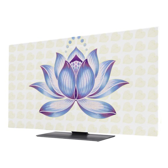 TV Cover Indoor, Blue Lotus Flowers Stretch TV Dust Cover Television Screen Protector, Classic Love Heart Leaves Yellow\ Elastic Polyester Display Covers, Monitor Slipcover for LED LCD TVs 55 Inch