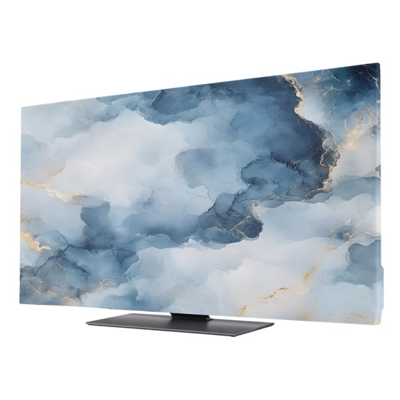 TV Cover Indoor, Blue Marble Stretch TV Dust Cover Television Screen Protector, Modern Abstract Art Ink Painted Elastic Polyester Display Covers, Monitor Slipcover for LED LCD TVs 50 Inch