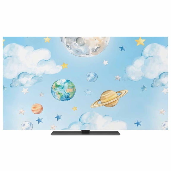 TV Cover Indoor, Blue Sky Stretch TV Dust Cover Television Screen Protector, Cartoon Cute Planets Universe Star Cloud Elastic Polyester Display Covers, Monitor Slipcover for LED LCD TVs 24 Inch