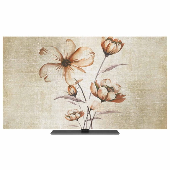 TV Cover Indoor, Brown Ombre Daisy Stretch TV Dust Cover Television Screen Protector, Farmhouse Vintage Floral Botanical Elastic Polyester Display Covers, Monitor Slipcover for LED LCD TVs 24 Inch