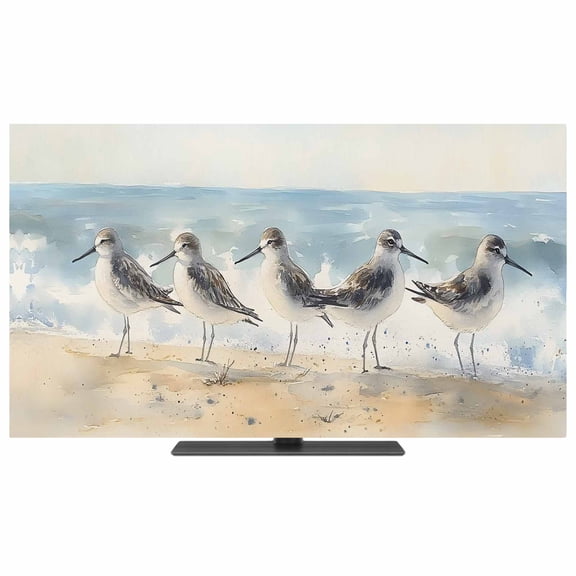 TV Cover Indoor, Coastal Seagull Stretch TV Dust Cover Television Screen Protector, Blue Ocean Summer Birds Oil Painted Elastic Polyester Display Covers, Monitor Slipcover for LED LCD TVs 65 Inch