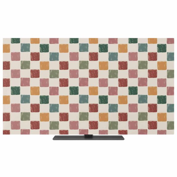 TV Cover Indoor, Colorful Checkered Stretch TV Dust Cover Television Screen Protector, Vintage Plaid Grid Geometric Beige Elastic Polyester Display Covers, Monitor Slipcover for LED LCD TVs 24 Inch