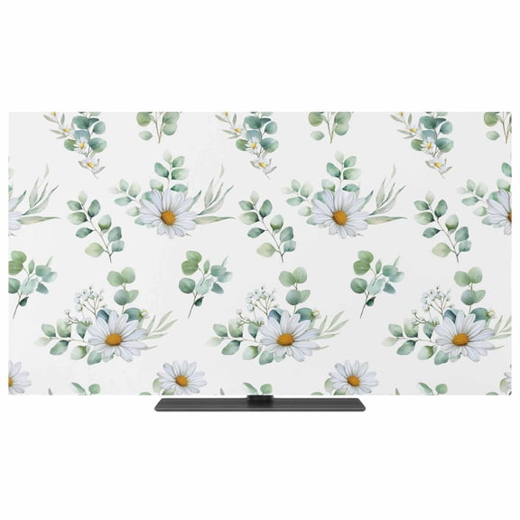 TV Cover Indoor, Daisy Stretch TV Dust Cover Television Screen Protector, Spring Eucalyptus Leaves Flowers Botanical Country Elastic Polyester Display Covers, Monitor Slipcover for LED TVs 24 Inch