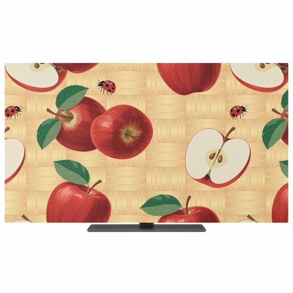 TV Cover Indoor, Farmhouse Apples Stretch TV Dust Cover Television Screen Protector, Country Tropical Fruits Watercolor Elastic Polyester Display Covers, Monitor Slipcover for LED LCD TVs 75 Inch