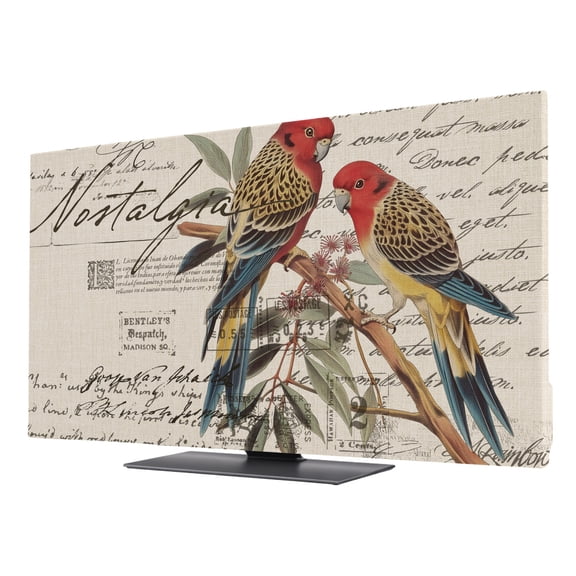 TV Cover Indoor, Farmhouse Birds Stretch TV Dust Cover Television Screen Protector, Country Envelope Postmark Rustic Botancial Elastic Polyester Display Covers, Monitor Slipcover for LED TVs 32 Inch