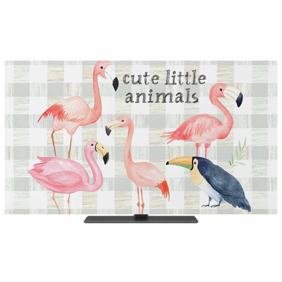 TV Cover Indoor, Flamingo Stretch TV Dust Cover Television Screen Protector, Summer Animals Botanical Plaid Elastic Polyester Display Covers, Monitor Slipcover for LED LCD TVs 24 Inch