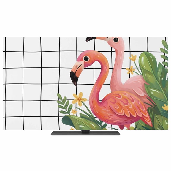 TV Cover Indoor, Flamingo Stretch TV Dust Cover Television Screen Protector, Summer Botanical Flowers Tropical Leaves Plaid Elastic Polyester Display Covers, Monitor Slipcover for LED LCD TVs 24 Inch
