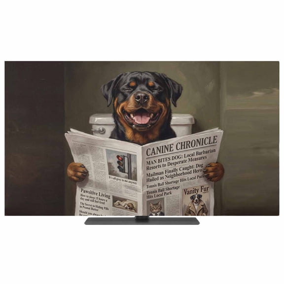 TV Cover Indoor, Funny Puppy Stretch TV Dust Cover Television Screen Protector, Abstract Dogs Reading Newspaper Toilet Elastic Polyester Display Covers, Monitor Slipcover for LED LCD TVs 32 Inch