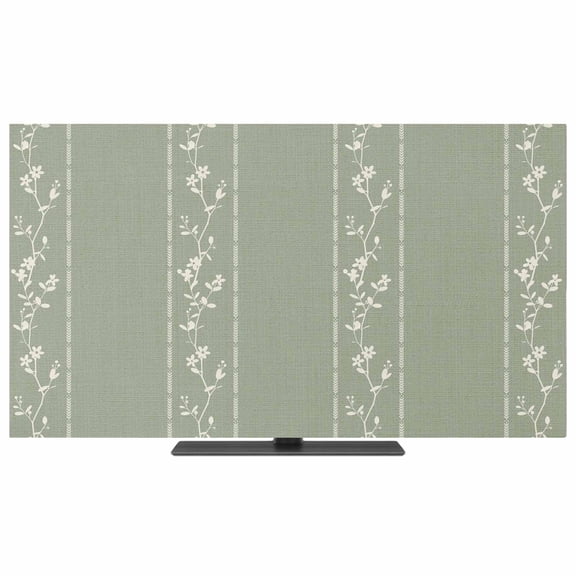 TV Cover Indoor, Green Flower Branch Stretch TV Dust Cover Television Screen Protector, Spring Summer Farmhouse Botanical Elastic Polyester Display Covers, Monitor Slipcover for LED LCD TVs 50 Inch