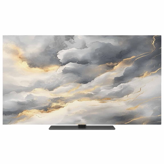 TV Cover Indoor, Grey Marble Stretch TV Dust Cover Television Screen Protector, Modern Abstract Ink Painted Aesthetics Elastic Polyester Display Covers, Monitor Slipcover for LED LCD TVs 75 Inch