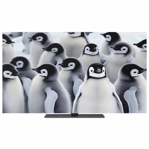 TV Cover Indoor, Grey Penguins Stretch TV Dust Cover Television Screen Protector, Winter Animals Vintage Gray Elastic Polyester Display Covers, Monitor Slipcover for LED LCD TVs 24 Inch