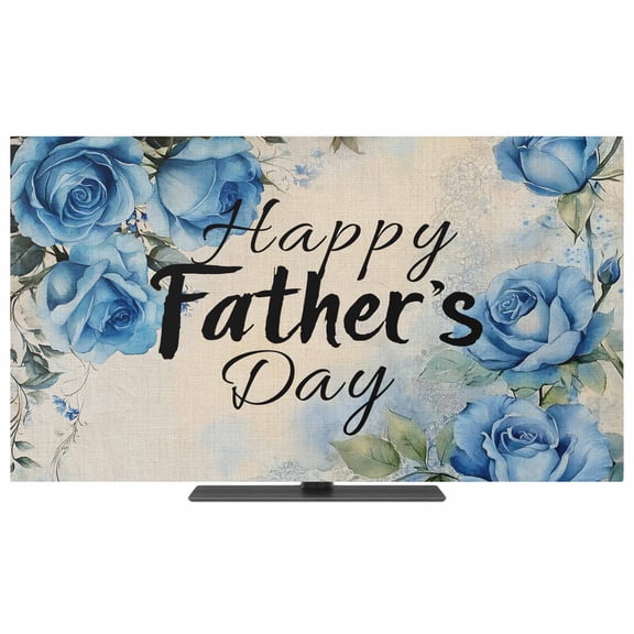 TV Cover Indoor, Happy Father's Day Stretch TV Dust Cover Television Screen Protector, Blue Spring Floral Vintage Elastic Polyester Display Covers, Monitor Slipcover for LED LCD TVs 32 Inch