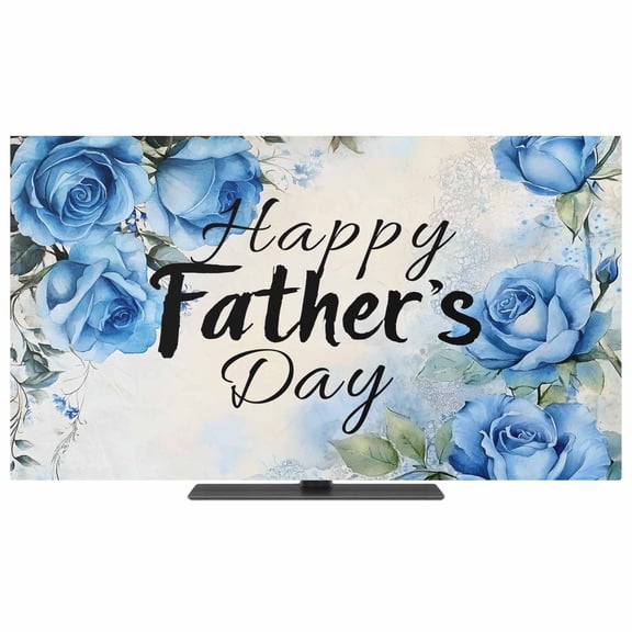 TV Cover Indoor, Happy Father's Day Stretch TV Dust Cover Television Screen Protector, Blue Spring Garden Floral Elastic Polyester Display Covers, Monitor Slipcover for LED LCD TVs 50 Inch