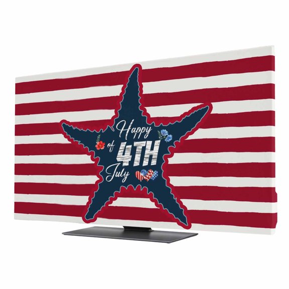TV Cover Indoor, Independence Day Stretch TV Dust Cover Television Screen Protector, 4th of July Star Blue Red Striped Flowers Elastic Polyester Display Covers, Monitor Slipcover for LED TVs 32 Inch