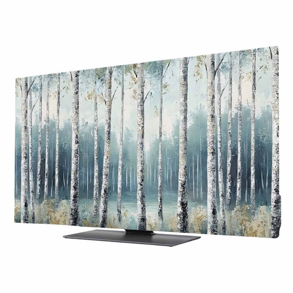 TV Cover Indoor, Modernism Tree Stretch TV Dust Cover Television Screen Protector, Spring Forest Scene Oil Painted Elastic Polyester Display Covers, Monitor Slipcover for LED LCD TVs 55 Inch