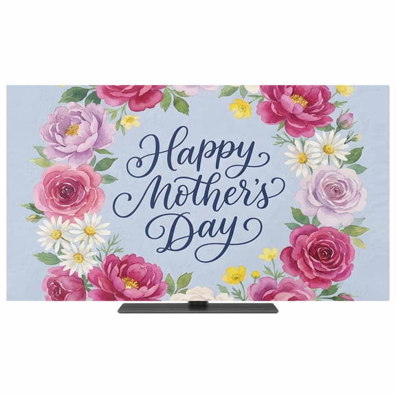 TV Cover Indoor, Mother's Day Stretch TV Dust Cover Television Screen Protector, Pink Roses Daisy Flowers Botanical Spring Blue Elastic Polyester Display Covers, Monitor Slipcover for LED TVs 24 Inch