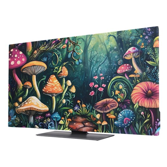 TV Cover Indoor, Mushroom Stretch TV Dust Cover Television Screen Protector, Dream Forest Botanical Floral Plant Elastic Polyester Display Covers, Monitor Slipcover for LED LCD TVs 65 Inch