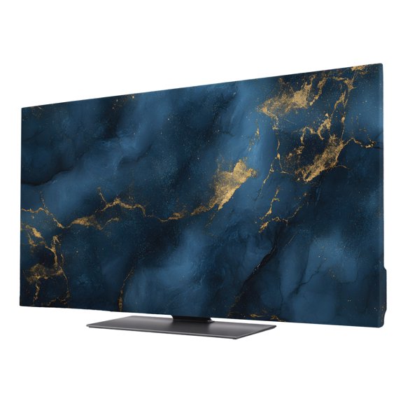TV Cover Indoor, Navy Blue Stretch TV Dust Cover Television Screen Protector, Modern Abstract Marble Ink Painted Art Elastic Polyester Display Covers, Monitor Slipcover for LED LCD TVs 24 Inch