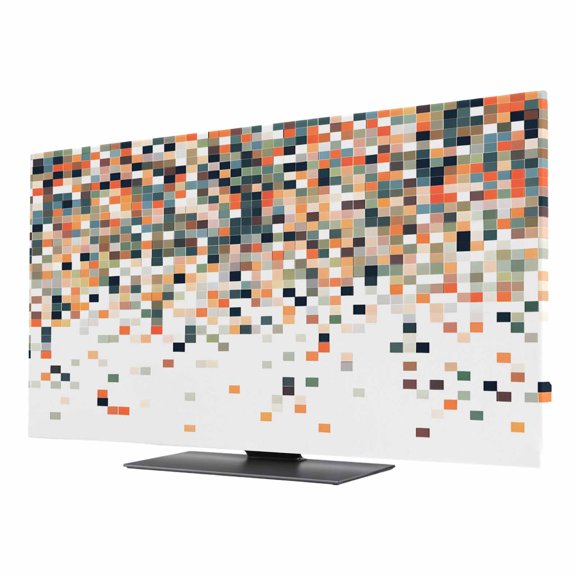TV Cover Indoor, Orange Geometric Stretch TV Dust Cover Television Screen Protector, Abstract Plaid Colorful Grid Texture Elastic Polyester Display Covers, Monitor Slipcover for LED LCD TVs 32 Inch