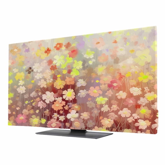 TV Cover Indoor, Orange Spring Floral Stretch TV Dust Cover Television Screen Protector, Modern Oil Painted Daisy Botanical Elastic Polyester Display Covers, Monitor Slipcover for LED LCD TVs 43 Inch