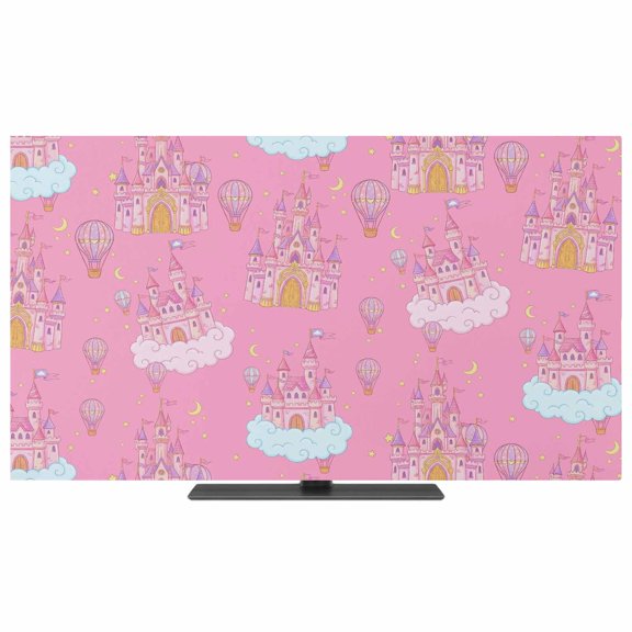 TV Cover Indoor, Pink Castle Stretch TV Dust Cover Television Screen Protector, Balloon Modern Art Star Moon Elastic Polyester Display Covers, Monitor Slipcover for LED LCD TVs 24 Inch