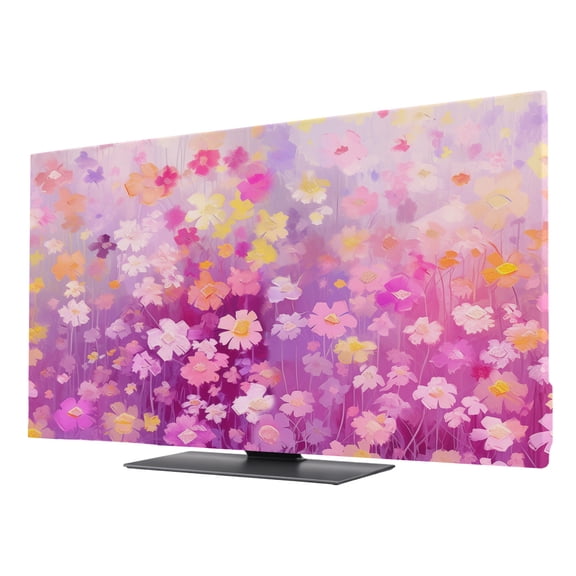 TV Cover Indoor, Pink Spring Floral Stretch TV Dust Cover Television Screen Protector, Modern Oil Painted Daisy Botanical Elastic Polyester Display Covers, Monitor Slipcover for LED LCD TVs 24 Inch