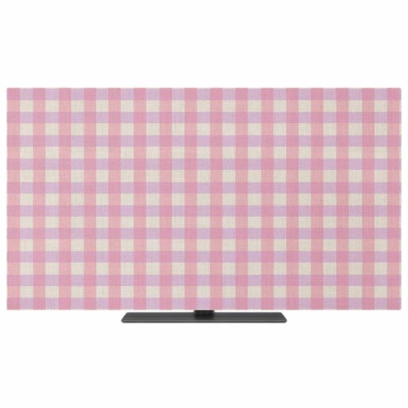 TV Cover Indoor, Pink Stretch TV Dust Cover Television Screen Protector, Grid Checkered Plaid Gingham Lattice Trellis Elastic Polyester Display Covers, Monitor Slipcover for LED LCD TVs 24 Inch