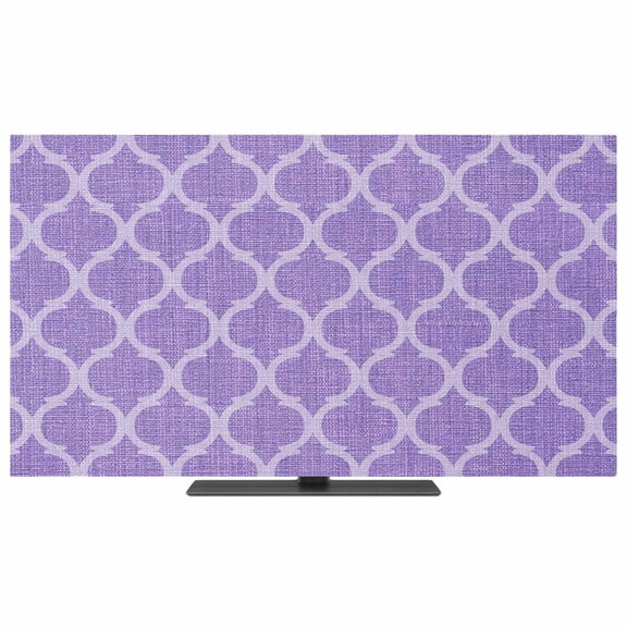 TV Cover Indoor, Purple Moroccan Stretch TV Dust Cover Television Screen Protector, Boho Ethnic Abstract Quatrefoil Motifs Elastic Polyester Display Covers, Monitor Slipcover for LED LCD TVs 24 Inch