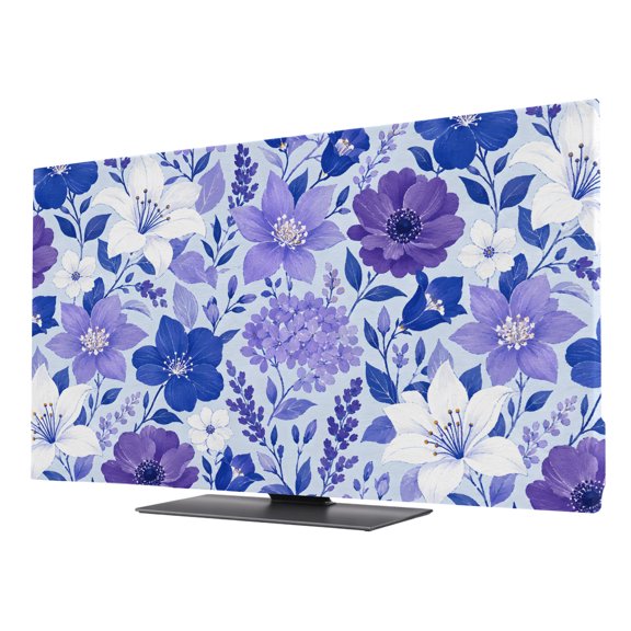 TV Cover Indoor, Purple Spring Floral Stretch TV Dust Cover Television Screen Protector, Elegant Pastoral Flowers Modern Art Elastic Polyester Display Covers, Monitor Slipcover for LED TVs 24 Inch