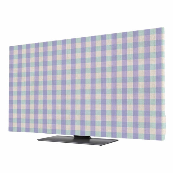 TV Cover Indoor, Purple Stretch TV Dust Cover Television Screen Protector, Grid Checkered Plaid Gingham Lattice Trellis Elastic Polyester Display Covers, Monitor Slipcover for LED LCD TVs 55 Inch
