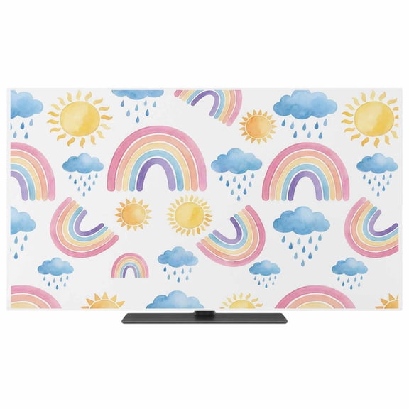 TV Cover Indoor, Rainbow Sunshine Stretch TV Dust Cover Television Screen Protector, Rainy Cute Blue Border Elastic Polyester Display Covers, Monitor Slipcover for LED LCD TVs 24 Inch