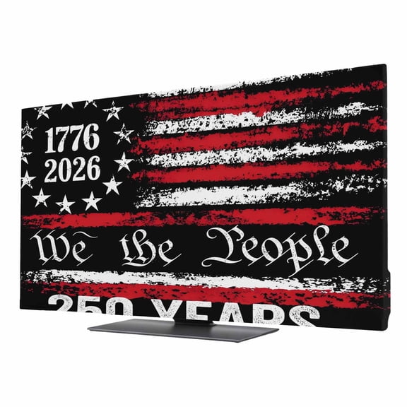 TV Cover Indoor, Retro Stars 4th of July Stretch TV Dust Cover Television Screen Protector, Blue Red Independence Day Elastic Polyester Display Covers, Monitor Slipcover for LED LCD TVs 32 Inch